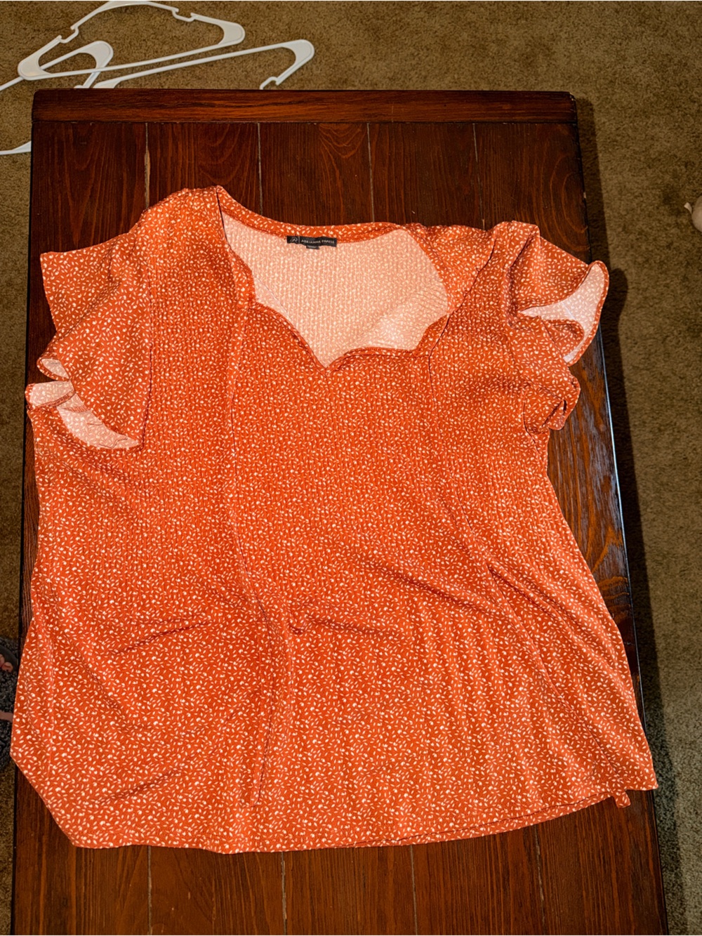 Adrianna Papell Orange Printed Flutter Sleeve Blouse